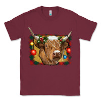 Burgundy highland cow christmas Classic Tee - RanaPortraitStore