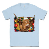 Dusty Blue highland cow christmas Classic Tee - RanaPortraitStore