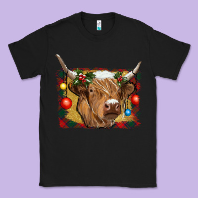 Highland Cow Christmas Classic Tee Designed By Ranaportraitstore