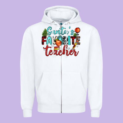Santa S Favorite Teacher Zipper Hoodie Designed By Jahusdesignshop