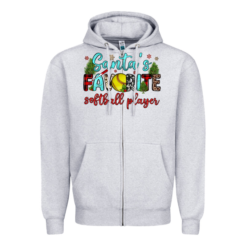 Santa S Favorite Softball Player Zipper Hoodie by JahusDesignShop | Teevron