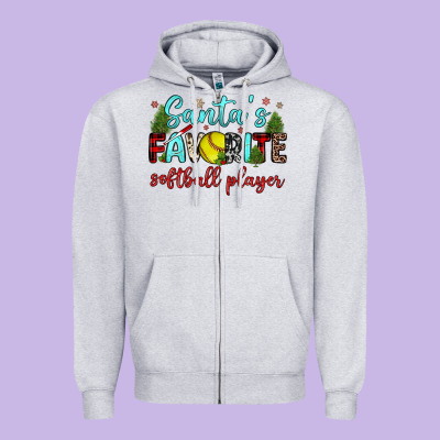 Santa S Favorite Softball Player Zipper Hoodie Designed By Jahusdesignshop