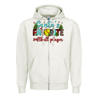 Oatmeal Heather santa s favorite softball player Zipper Hoodie - JahusDesignShop