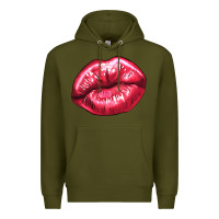 Army Green lips mark Premium Hoodie - NancyCooperArtShop