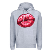 Heather Grey lips mark Premium Hoodie - NancyCooperArtShop