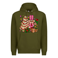 Army Green christmas tree cake and nutcracker with gifts ado Premium Hoodie - AdoDesignShop