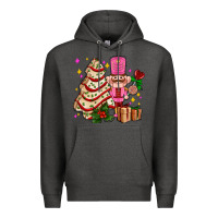 Charcoal Heather christmas tree cake and nutcracker with gifts ado Premium Hoodie - AdoDesignShop