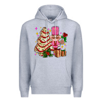 Heather Grey christmas tree cake and nutcracker with gifts ado Premium Hoodie - AdoDesignShop