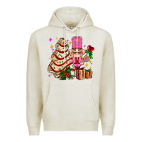 Oatmeal Heather christmas tree cake and nutcracker with gifts ado Premium Hoodie - AdoDesignShop