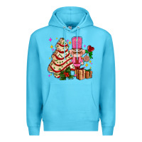 Ocean Blue christmas tree cake and nutcracker with gifts ado Premium Hoodie - AdoDesignShop