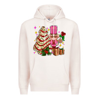 Pale Pink christmas tree cake and nutcracker with gifts ado Premium Hoodie - AdoDesignShop