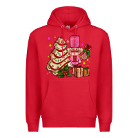 Red christmas tree cake and nutcracker with gifts ado Premium Hoodie - AdoDesignShop