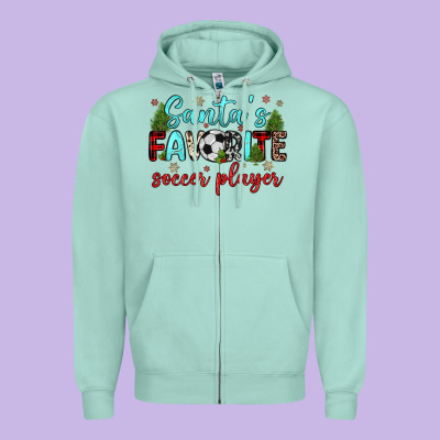 Santa S Favorite Soccer Player Zipper Hoodie Designed By Jahusdesignshop