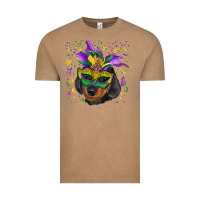 Vintage Coffee Mardi Gras Dachshund Puppy with Mask Vintage Tee - RanaPortraitStore