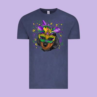 Vintage Tee Mardi Gras Dachshund Puppy with Mask