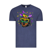 Vintage Denim Mardi Gras Dachshund Puppy with Mask Vintage Tee - RanaPortraitStore