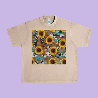 Western Sunflowers Turquoise Cowhide Seamless Background Urban Heavy Tee Designed By Ranaportraitstore