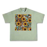 Oil Green western sunflowers turquoise cowhide seamless background Urban Heavy Tee - RanaPortraitStore