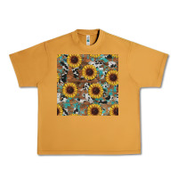 Peanut Butter western sunflowers turquoise cowhide seamless background Urban Heavy Tee - RanaPortraitStore
