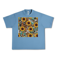 Pebble Blue western sunflowers turquoise cowhide seamless background Urban Heavy Tee - RanaPortraitStore