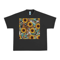 Pigment Black western sunflowers turquoise cowhide seamless background Urban Heavy Tee - RanaPortraitStore