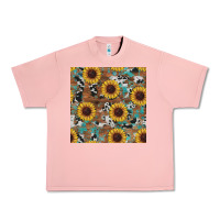 Salmon western sunflowers turquoise cowhide seamless background Urban Heavy Tee - RanaPortraitStore