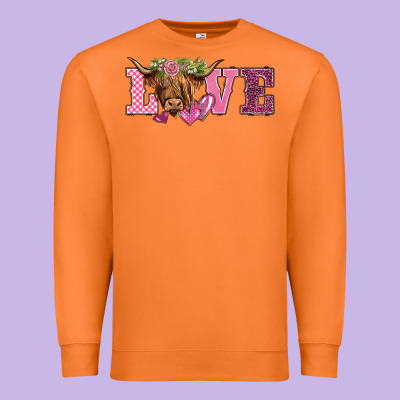 Valentine's Day Love Highland Cow Premium Sweatshirt Designed By Barkaloodesign