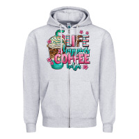 Heather Grey life happens coffee  helps Zipper Hoodie - AdoDesignShop