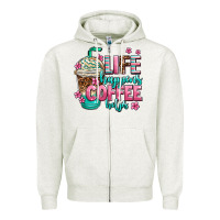 Oatmeal Heather life happens coffee  helps Zipper Hoodie - AdoDesignShop