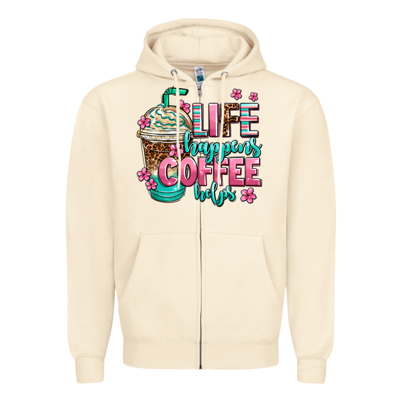 Life Happens Coffee  Helps Zipper Hoodie by AdoDesignShop | Teevron