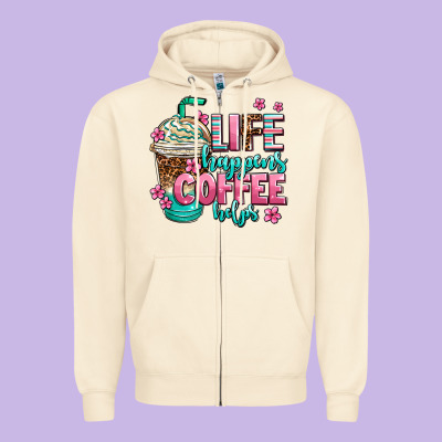 Life Happens Coffee  Helps Zipper Hoodie Designed By Adodesignshop