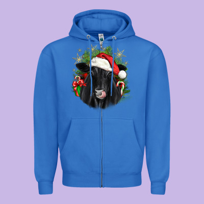 Christmas Black Angus Zipper Hoodie Designed By Jahusdesignshop