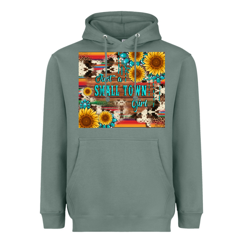 Just A Small Town Girl With Gemstone Sunflower Serape And Cowhide Heavyweight Hoodie by Artiststas | Teevron