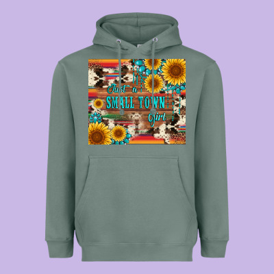 Just A Small Town Girl With Gemstone Sunflower Serape And Cowhide Heavyweight Hoodie Designed By Artiststas