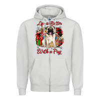 Dove Grey Christmas life is better with a pug Zipper Hoodie - JahusDesignShop