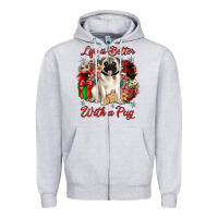 Heather Grey Christmas life is better with a pug Zipper Hoodie - JahusDesignShop