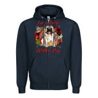 Navy Christmas life is better with a pug Zipper Hoodie - JahusDesignShop