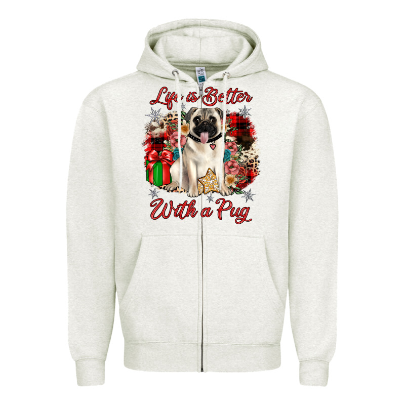 Christmas Life Is Better With A Pug Zipper Hoodie by JahusDesignShop | Teevron