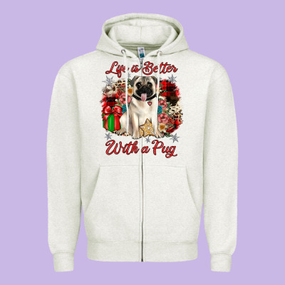 Christmas Life Is Better With A Pug Zipper Hoodie Designed By Jahusdesignshop