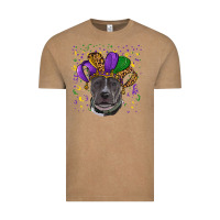 Vintage Coffee Mardi Gras Pitbull with Hat Vintage Tee - RanaPortraitStore