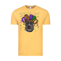 Vintage Mustard Mardi Gras Pitbull with Hat Vintage Tee - RanaPortraitStore