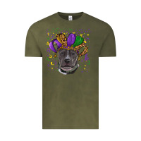 Vintage Olive Mardi Gras Pitbull with Hat Vintage Tee - RanaPortraitStore