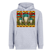 Heather Grey bull skulls gemstones and cactus with leopard and aztec Heavyweight Hoodie - Artiststas