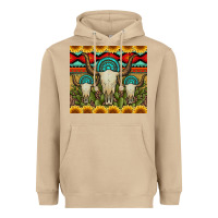 Mushroom bull skulls gemstones and cactus with leopard and aztec Heavyweight Hoodie - Artiststas