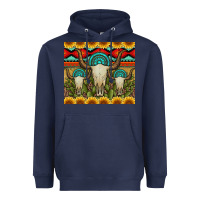 Navy bull skulls gemstones and cactus with leopard and aztec Heavyweight Hoodie - Artiststas