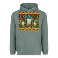 Sage bull skulls gemstones and cactus with leopard and aztec Heavyweight Hoodie - Artiststas