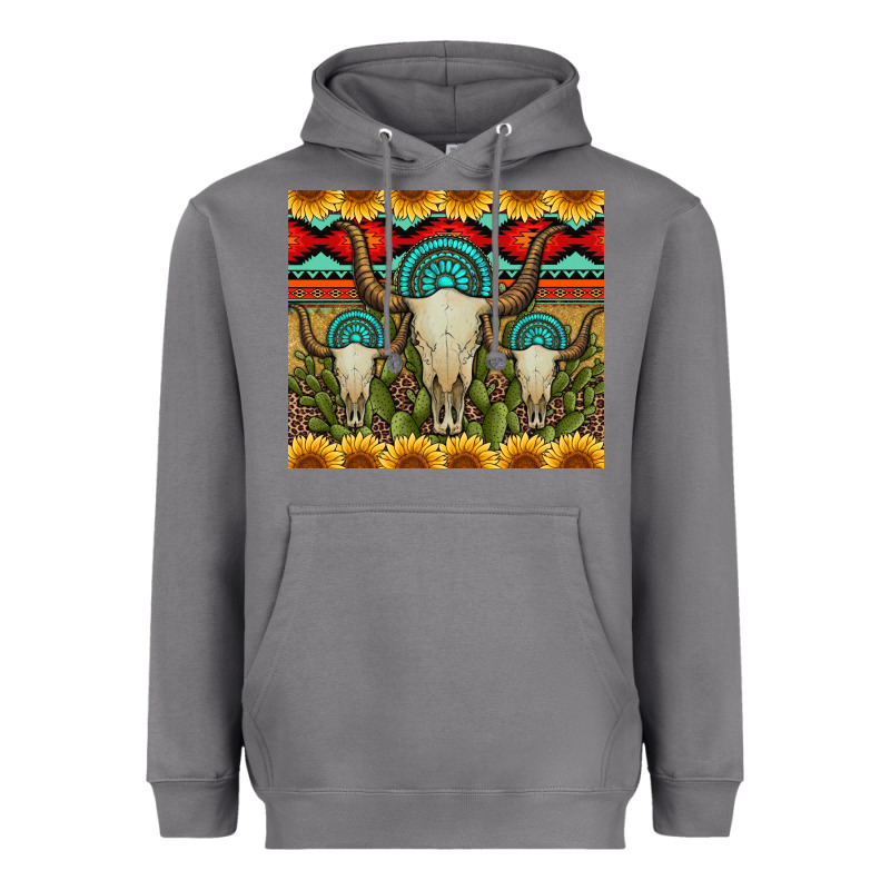 Bull Skulls Gemstones And Cactus With Leopard And Aztec Heavyweight Hoodie by Artiststas | Teevron