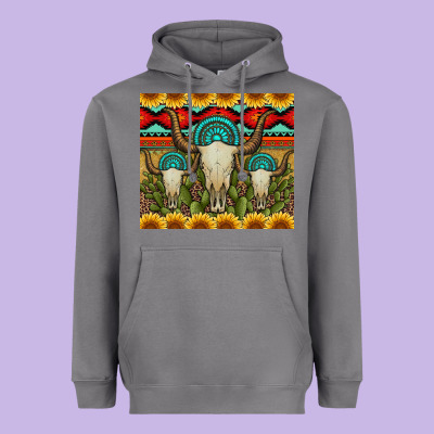 Bull Skulls Gemstones And Cactus With Leopard And Aztec Heavyweight Hoodie Designed By Artiststas
