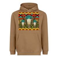 Toasted Coconut bull skulls gemstones and cactus with leopard and aztec Heavyweight Hoodie - Artiststas