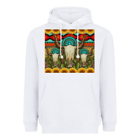 White bull skulls gemstones and cactus with leopard and aztec Heavyweight Hoodie - Artiststas